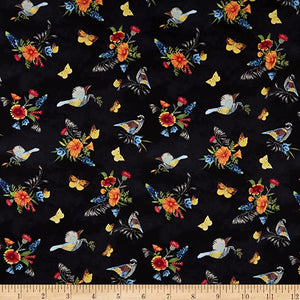 Golden Poppies Main Black Cotton Fabric