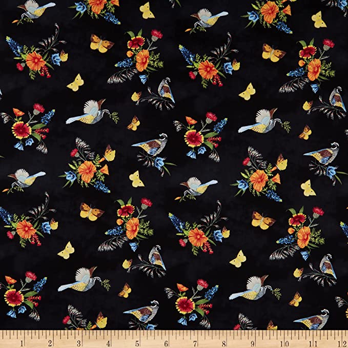 Golden Poppies Main Black Cotton Fabric