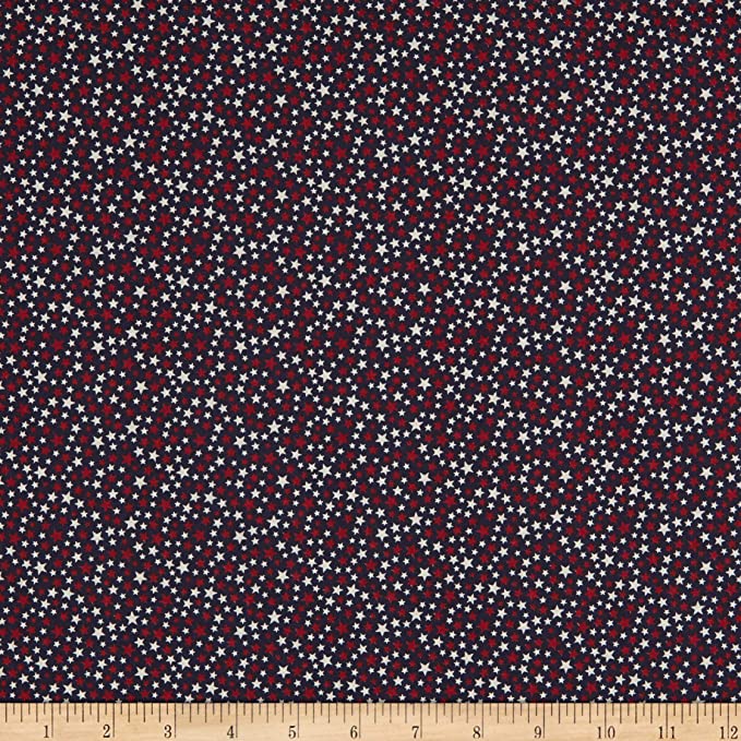 Heart Of America Red And White Stars Navy Cotton Fabric