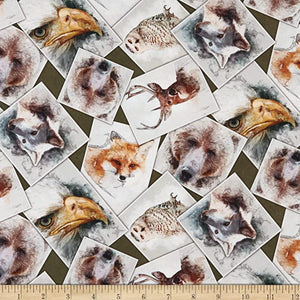 Wildlife Nature's Window Forest Collage Cotton Fabric