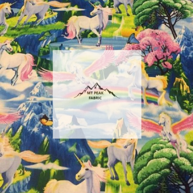 Great for any fan of unicorns. This 100% cotton fabric is perfect for quilting, apparel, and many other sewing or crafting projects. This print features unicorns and magical mountains tops in the sky. Sold by the yard and half yard increments. 