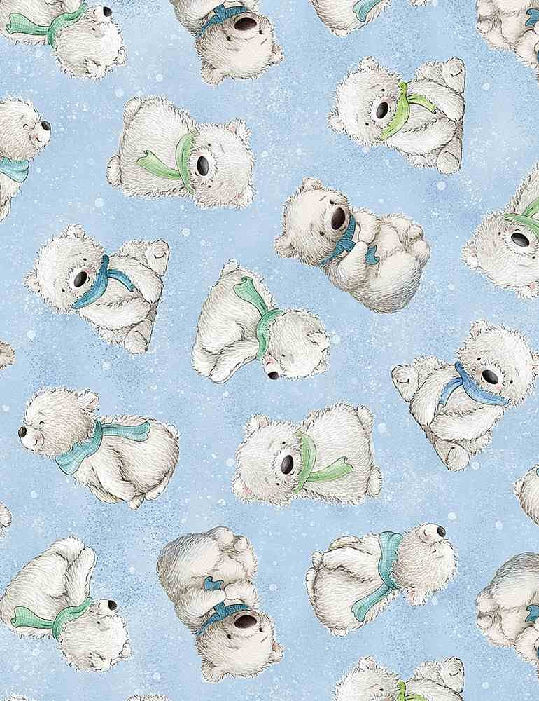 Arctic Night Tossed Polar Bear Sky Cotton Fabric