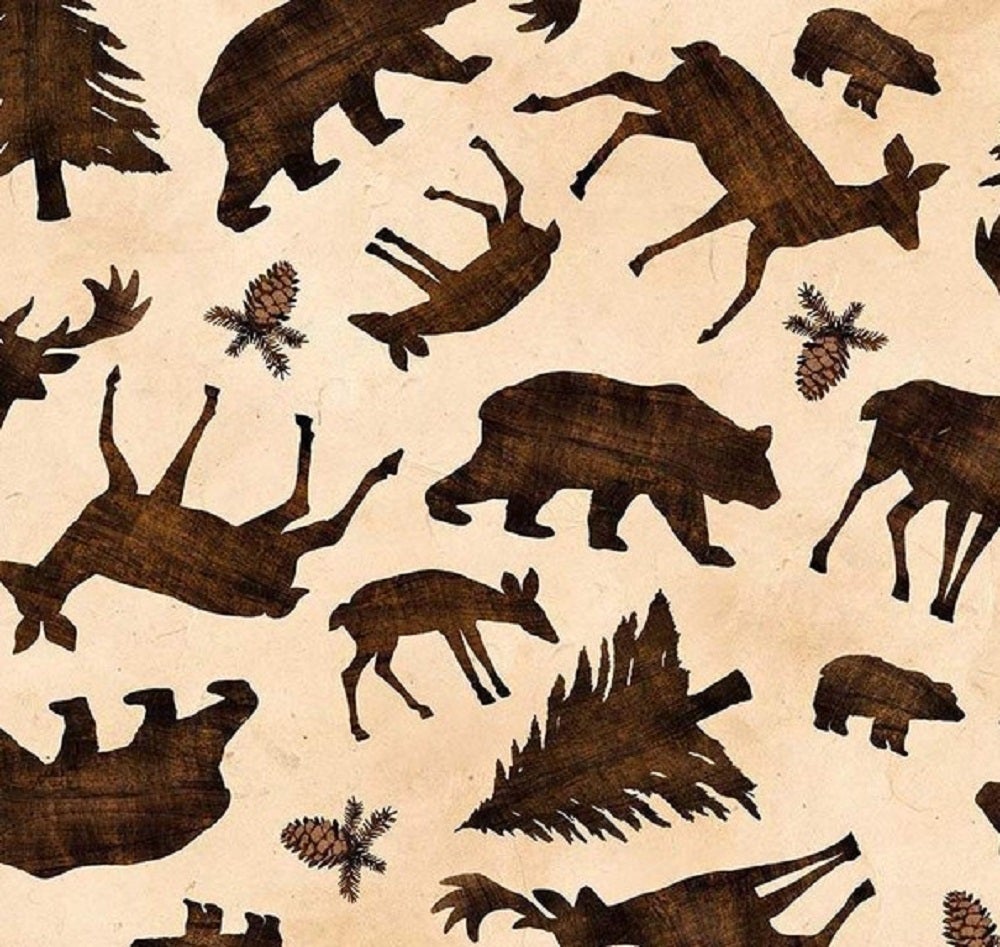 Wildlife Pinewood Acres Toss Cream Cotton Fabric