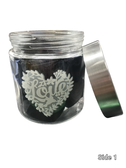 Glass Jar with Stainless Steel Lid- Love
