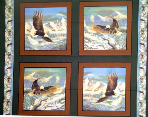Soaring High Eagles Green Pillow Panel Digital Cotton Fabric