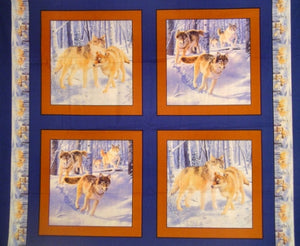 Wolf Pack Navy Pillow Panels Cotton Fabric