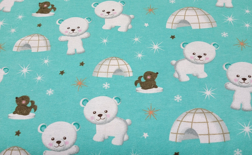 Handmade Blanket, Burp Rag/ Security Blanket, and Bib Igloo Polar Bear Mint