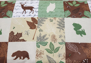 Handmade Blanket, Burp Rag/ Security Blanket, and Bib Wildlife Wood Patch Olive