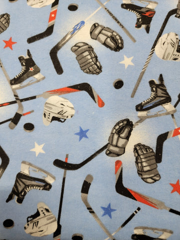Handmade Blanket, Burp Rag/ Security Blanket, and Bib Hockey Mook Blue