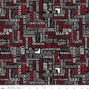 Wild at Heart Black Words Cotton Fabric
