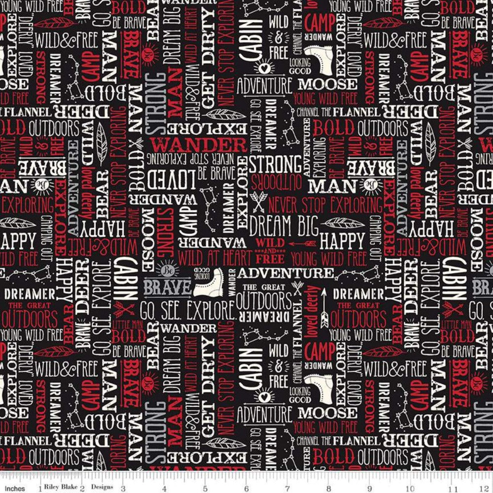 Wild at Heart Black Words Cotton Fabric