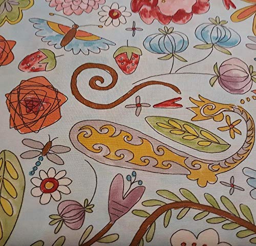 Flower Dragonflies Cotton Fabric