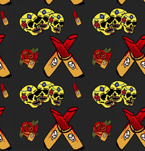 Skull Lipstick Allover Yellow Cotton Fabric