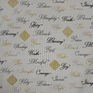 Christian Inspirational Words Glitter White Cotton Fabric