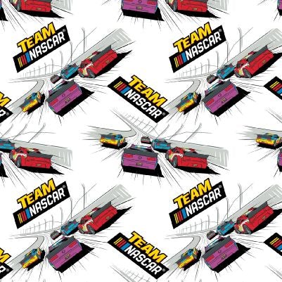 TEAM NASCAR Tracks White Cotton Fabric