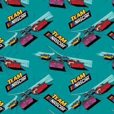 TEAM NASCAR Teal Cotton Fabric