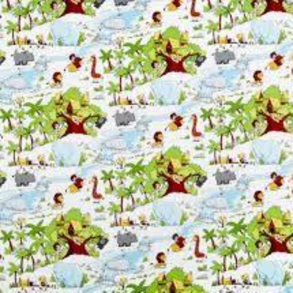 Tarzanimals White Cotton Fabric