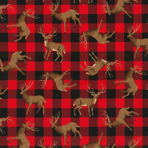 Deer Buffalo Plaid Cotton Fabric