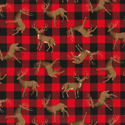 Deer Buffalo Plaid Cotton Fabric