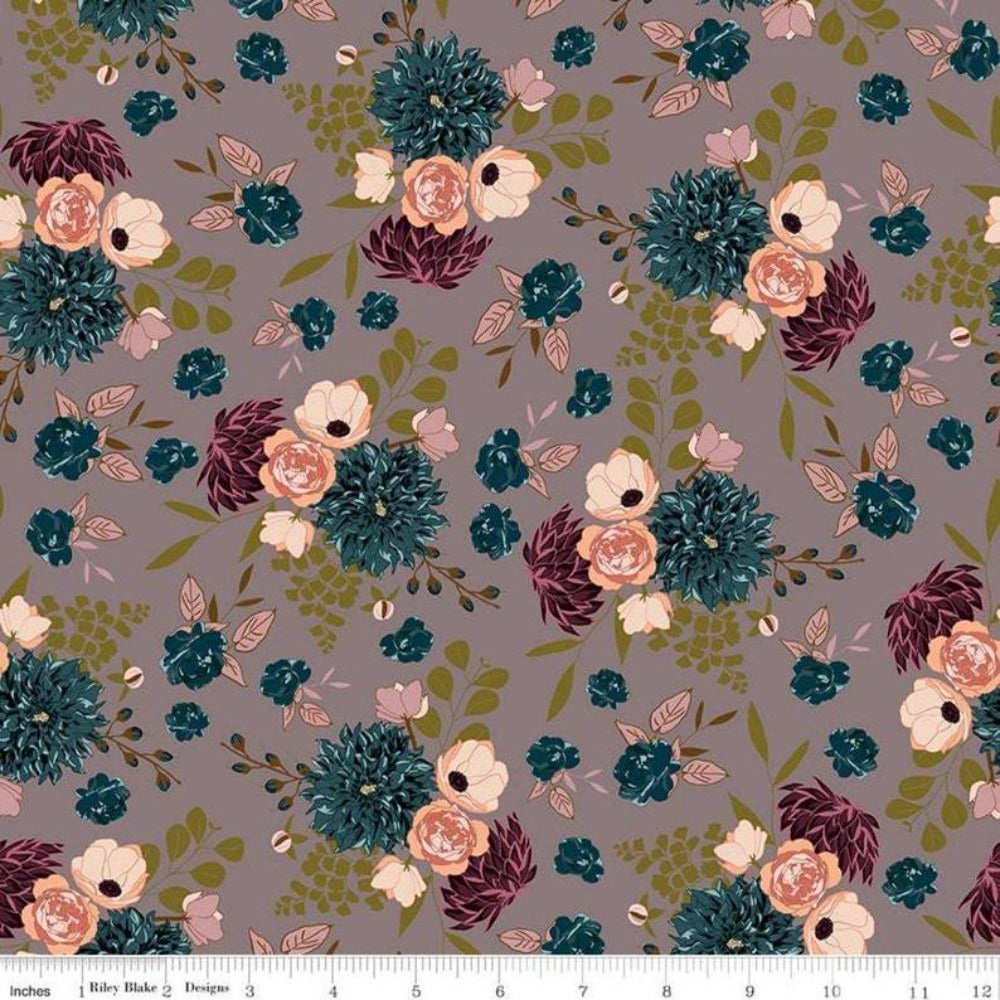 Designer Dahlia Rose in Color Stone Rayon Fabric