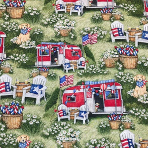 Patriotic Camping Cotton Fabric