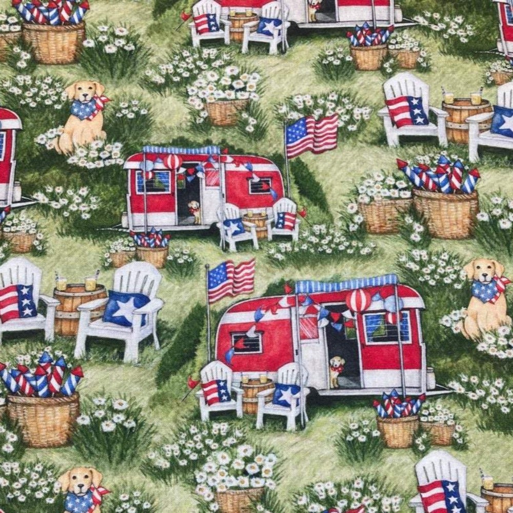 Patriotic Camping Cotton Fabric