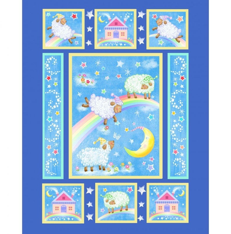 Sleepy Time Sheep Cotton Panel Fabric