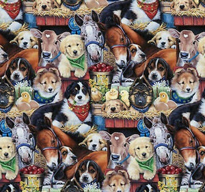 Puppies at the Barn Cotton Fabric