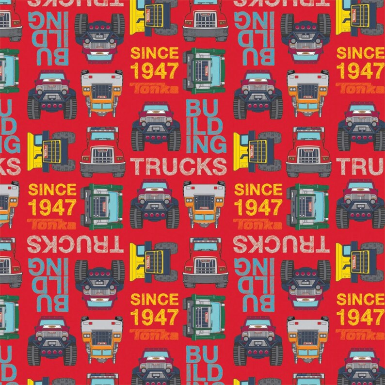 Tonka Trucks Building Blocks Red Cotton Fabric