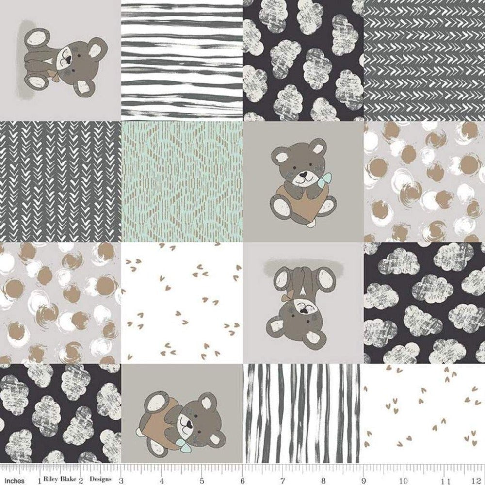Sleep Tight Cheater Gray Cotton Fabric