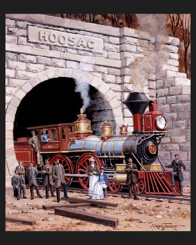 Massachusetts Locomotive Train Panel Cotton Fabric