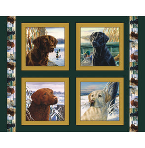 Retrievers Dog Hunter Green Pillow Panel Digital Cotton Fabric